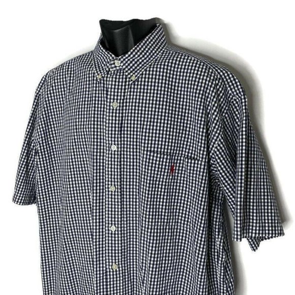 Ralph Lauren Golf Shirt Tilden XL Short sleeve button Down Gingham Plaid Cotton - Picture 1 of 6